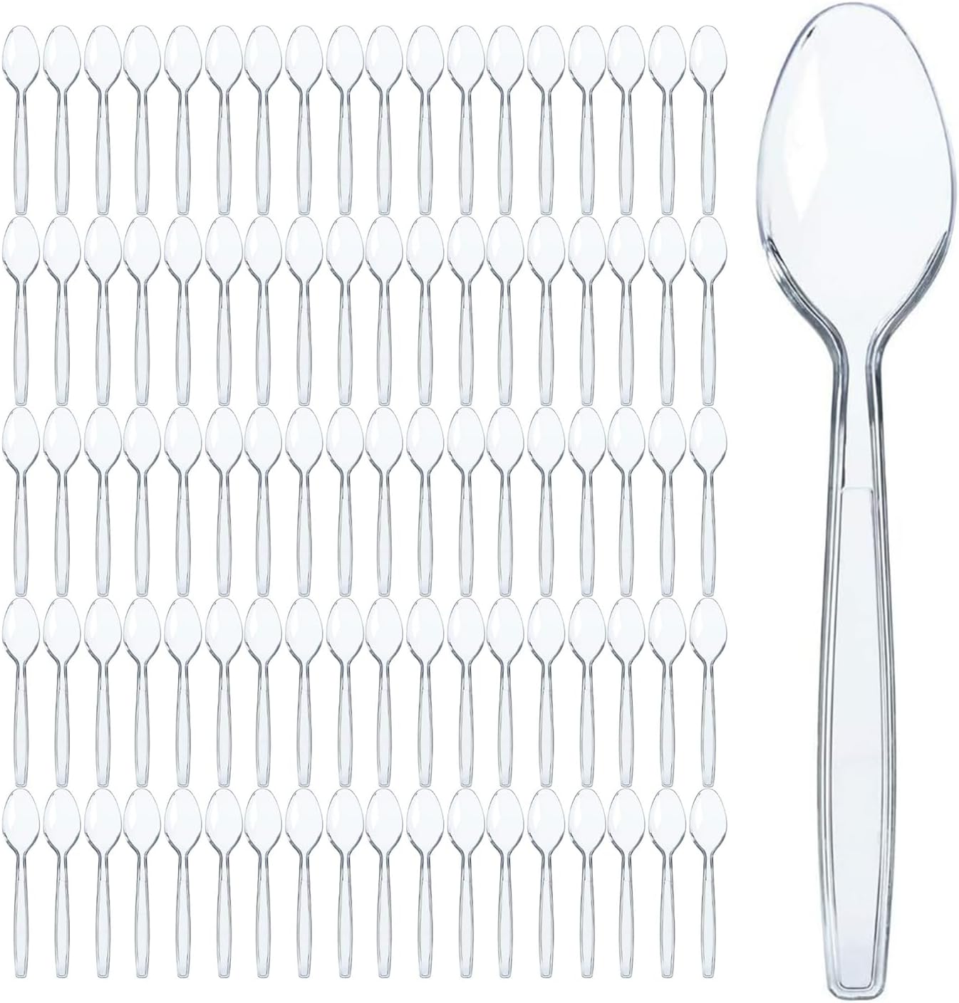 Prestee 500 Clear Plastic Spoons - 6 Inch Disposable Spoon Bulk Pack - Heavy Duty Cutlery for Events - Clear Plastic Spoons 500 Count - Disposable Silverware for Parties and Gatherings