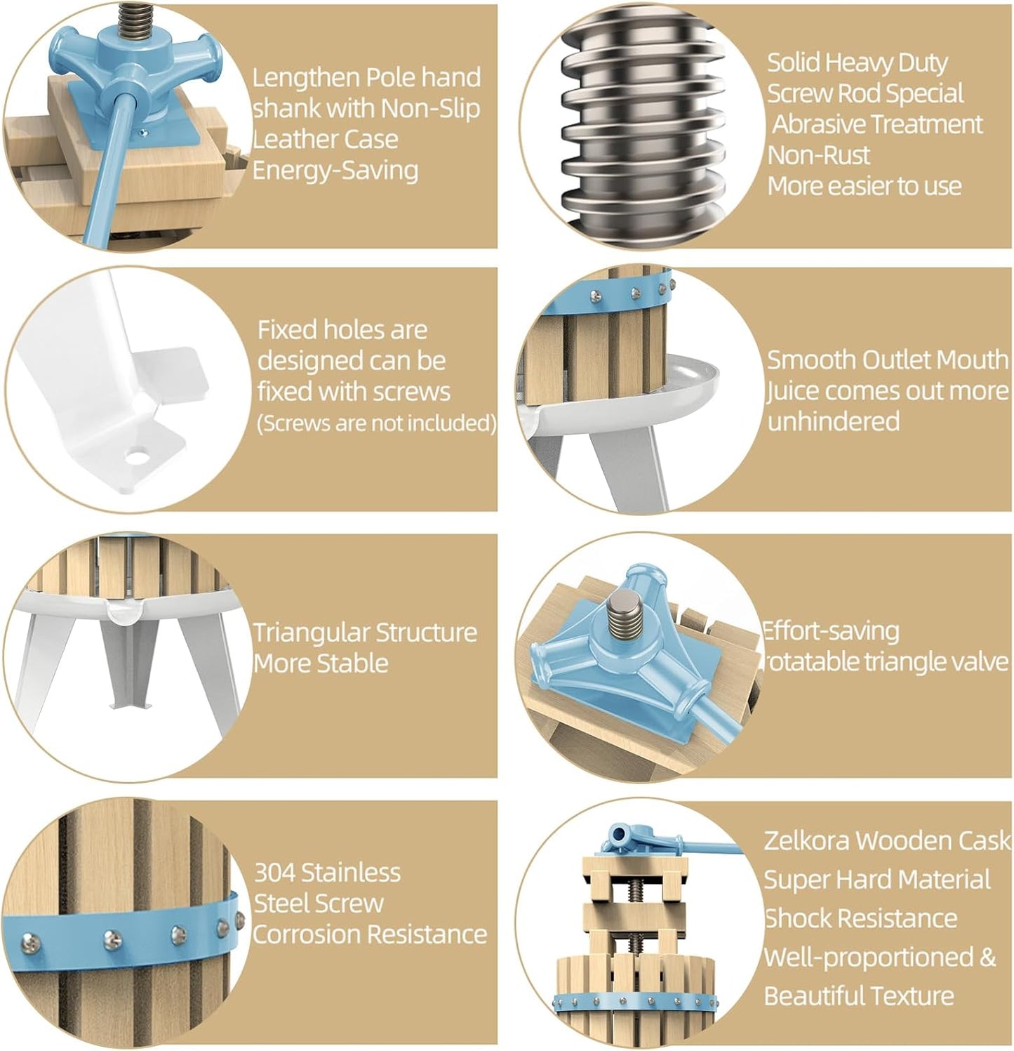 SQUEEZE master XL Fruit Apple Cider Wine Classic Press-Blue-7.9 Gallon/30L-Solid Wood Basket-Vintage traditional juicer-Pole Handle Bar for Juice,Wine,Cider-1 free filter bag included