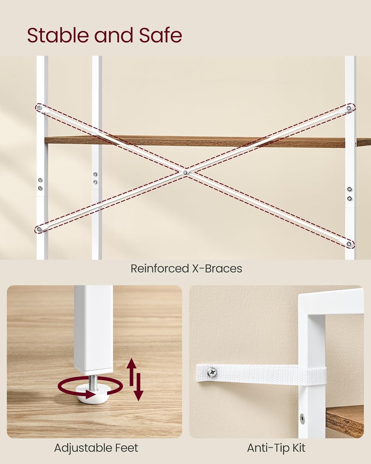 VASAGLE 6-Tier Bookshelf, Bookcase with Steel Frame, Book Shelf for Living Room, Home Office, Study, 11.8 x 31.5 x 73.2 Inches, Industrial Style, Honey Brown and Cloud White ULLS082K01