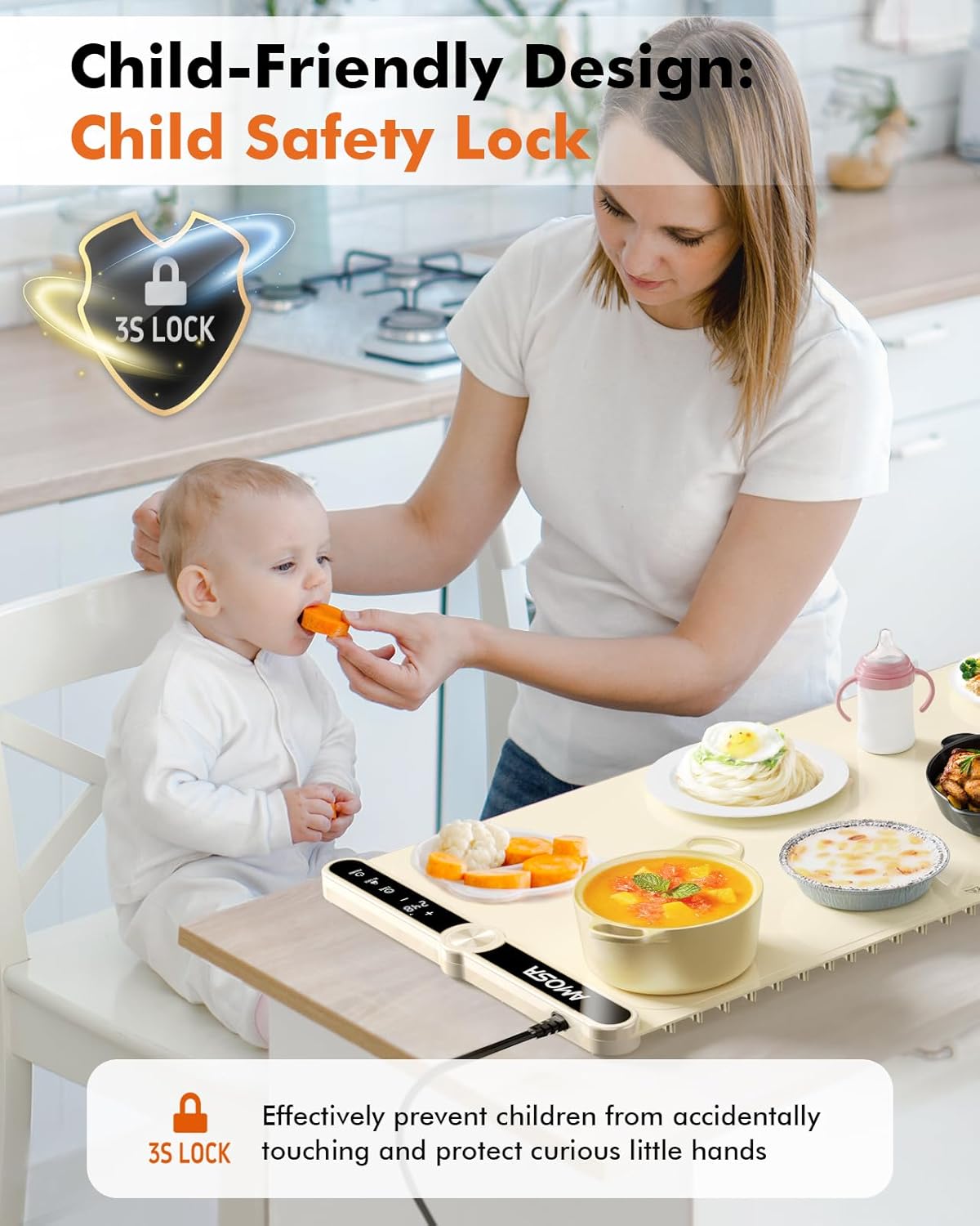 Warming Mat for Food, Fast Heating Electric Food Warmer with 9 Level Temperature and 6 Hours Timer, Extra Large Roll Up Silicone Food Warming Mat, Portable Warming Trays for Buffets Party (Yellow)