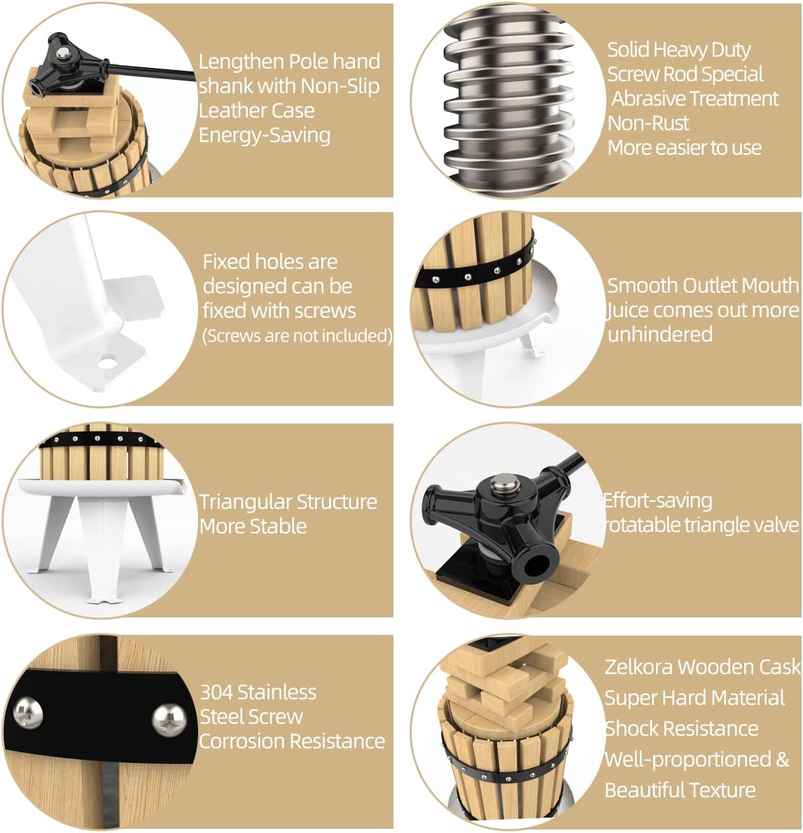 SQUEEZE master Fruit Press-3.17 Gallon/12L-Solid Wood Basket Wine Press-Vintage traditional juicer-6 Press Wooden Blocks-Pole Handle Bar for Juice,Wine,Cider-1 free filter bag included