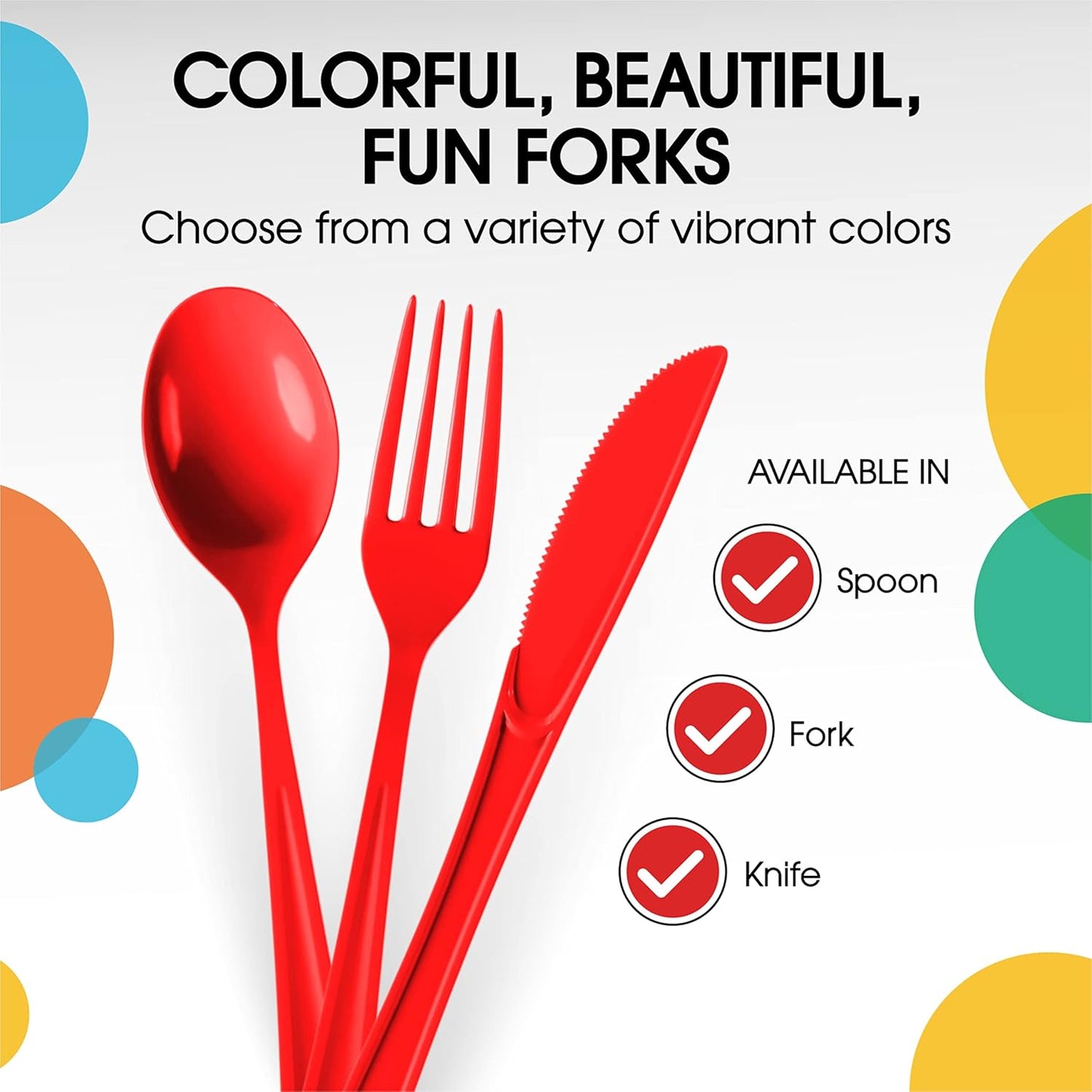 Heavy Duty Red Plastic Disposable Cutlery - 200 Pcs, Flatware, Silverware, Plastic Spoons