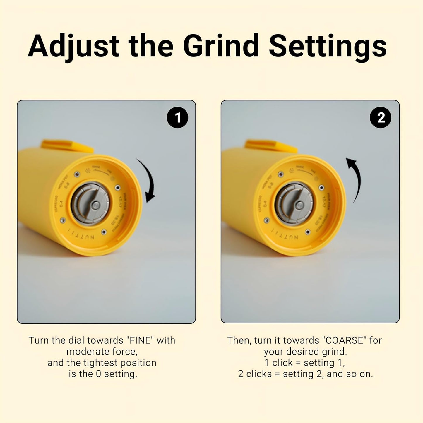 Nuttii Burr Coffee Grinder – Electric, Portable, Small, Quiet Adjustable Conical Burr Mini Coffee Bean Mill, 20 Grind Settings for Espresso, Pour-Over, French Press Moka for Home Use (Sunshine Yellow)