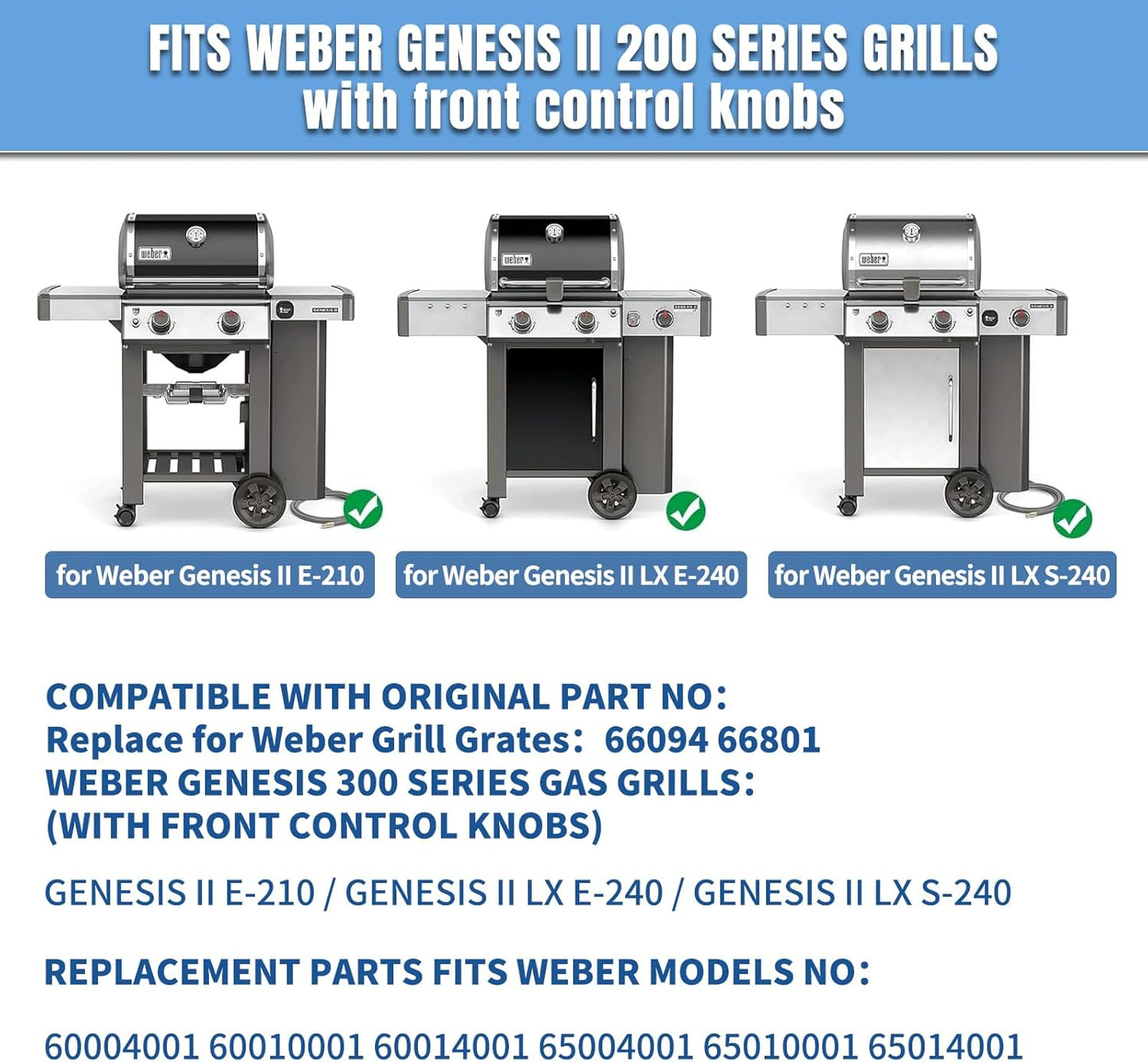 18 7/8" SUS304 9MM Cooking Grates for Weber Genesis II E210 Grill Grates for Weber Genesis II E-210 S-210 Genesis LX E240 S-240, 2-Pack Grill Grate for Weber 60004001 65004001 66801 66094