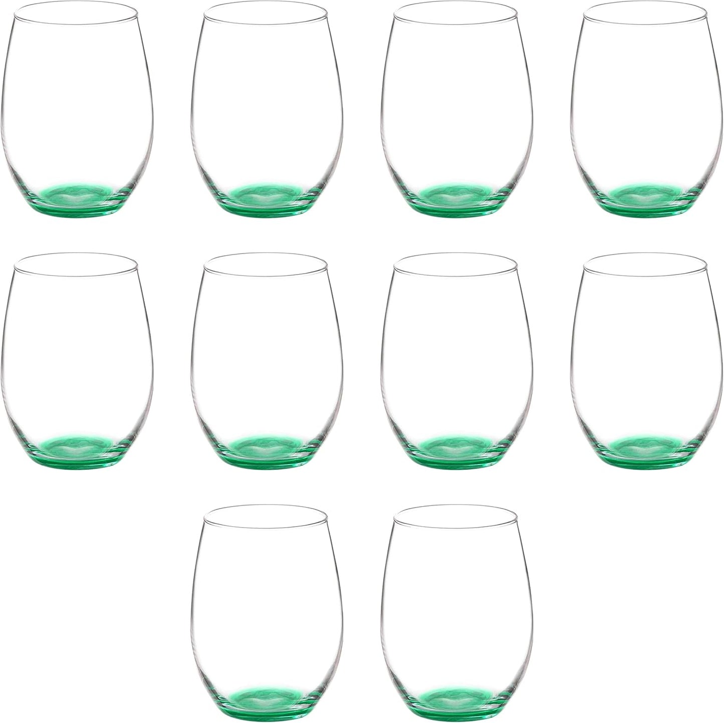 DISCOUNT PROMOS 10 ARC Stemless Wine Glasses Set, 21 oz. - Chardonnay, Cabernet, Merlot, Sauvignon - Green