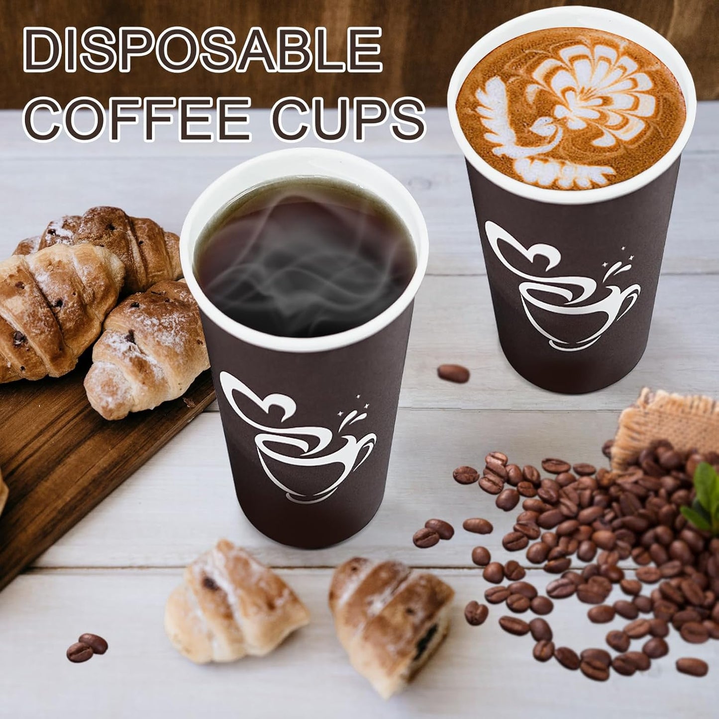 180 Count 16 oz Paper Coffee Cups, Disposable Drinking Cup for Hot or Cold Beverage, 16 ounce Brown Coffee Cups for Party, Home, Travel, Picnic