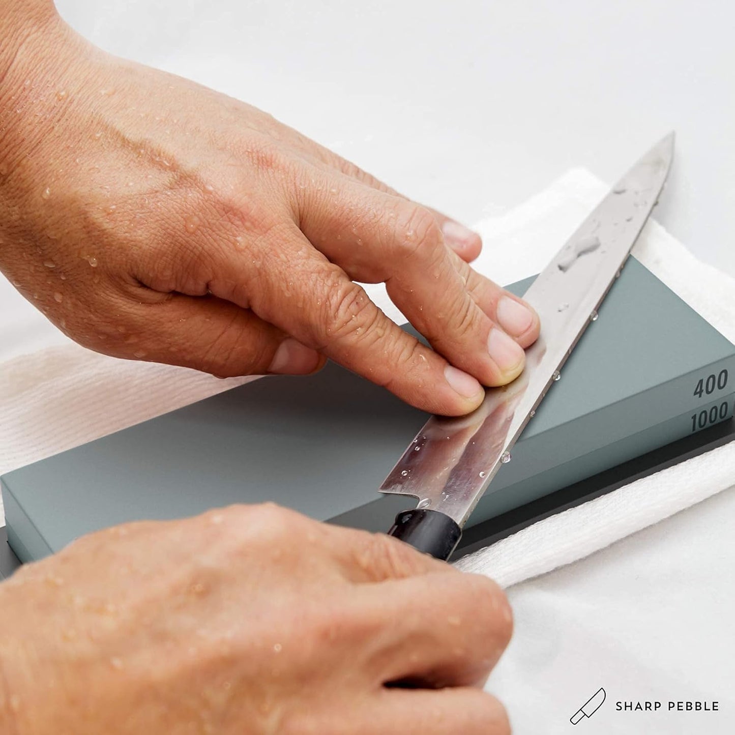 Sharp Pebble Knife Sharpening Stones Kit with 400/1000 and 3000/8000 Grit with Flattening Stone