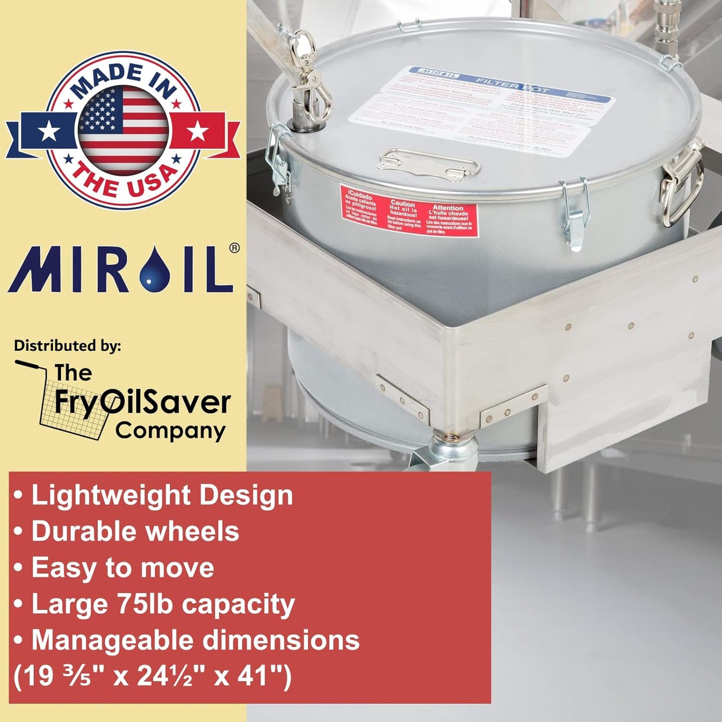MirOil 75HD Fryer Oil Filter Machine w/Discard Trolley & Hand Operated Pump, Filtration System for Deep Fryer for Catering, Restaurant & Food Trucks, Portable Oil Filter Machine for 75lb Fryer Grease