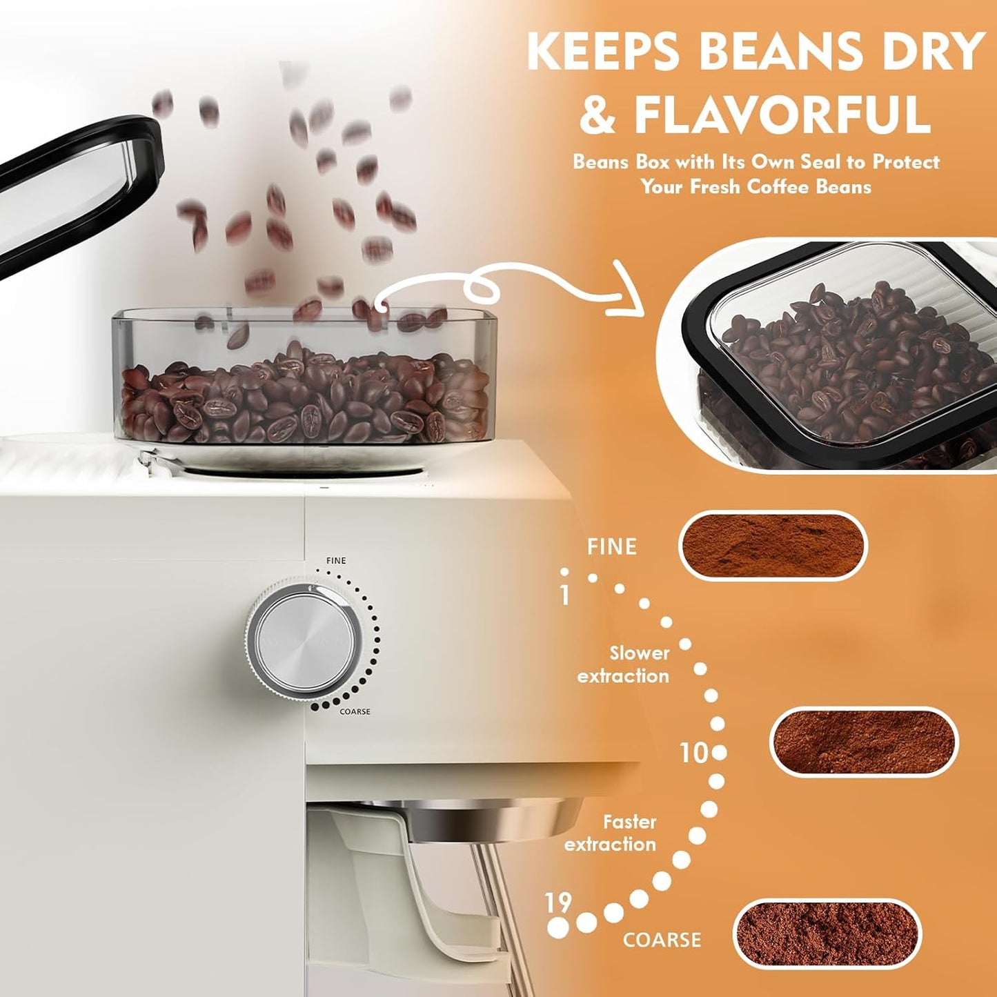 Espresso Machine with Grinder, 20 Bar Professional Espresso Maker with 19 Grind Sizes, Coffee Machine with Milk Frother, 2.8L Removable Water Tank for Latte & Cappuccino