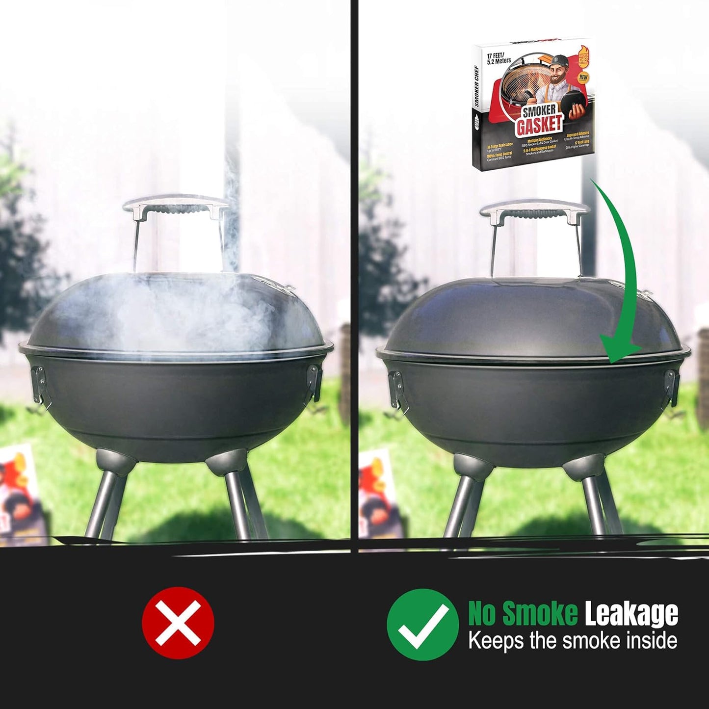 Smoker Gasket – 0.6’’ Wide 0.2’’ Thick High Temp Seal Grill Gasket – 17 FT Long Self Stick Black Nomex Tape Gaskets for Smokers and BBQ Lid – Heat Seal Material Replacement