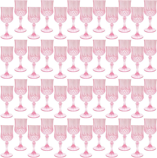 Plastic Wine Glasses，Plastic Goblets Vintage Style Cordial Drinking Glasses for Wedding Reception, Grand Event Party Supplies (100, Pink)