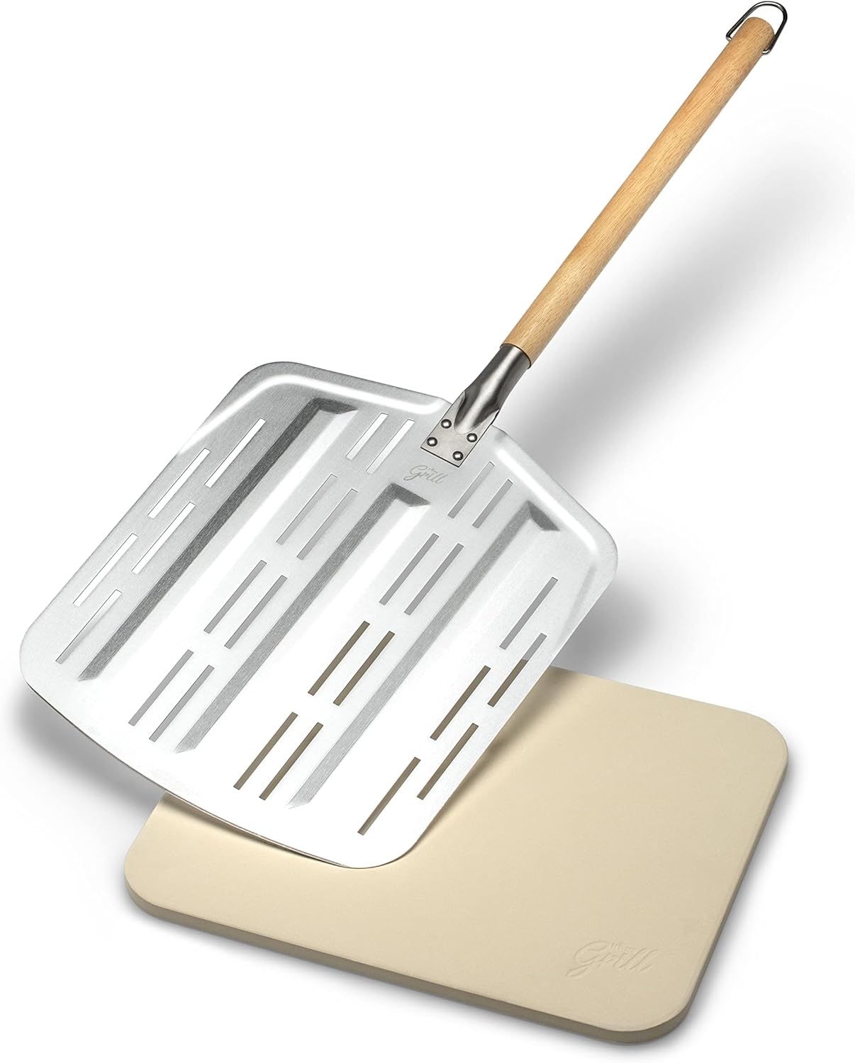 Hans Grill Pizza Stone PRO XL Baking Stone For Pizzas use in Oven, Grill or BBQ FREE Long Handled Anodised Aluminium Pizza Peel | Rectangular Stone 15 x 12" Inches | For Pies, Pastry, Bread, Calzone