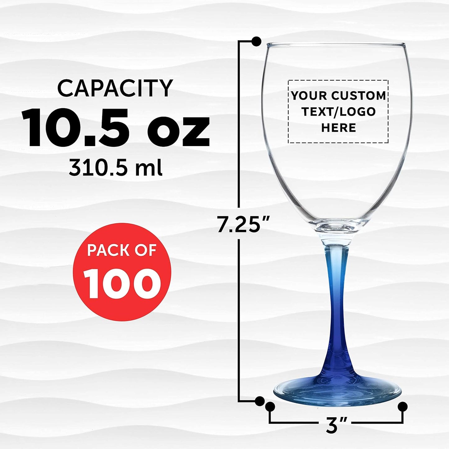 Custom Nuance Wine Glasses by ARC 10.5 oz. Set of 100, Personalized Bulk Pack - Restaurant Glassware, Perfect for Red Wine, White Wine, Cocktails - Blue
