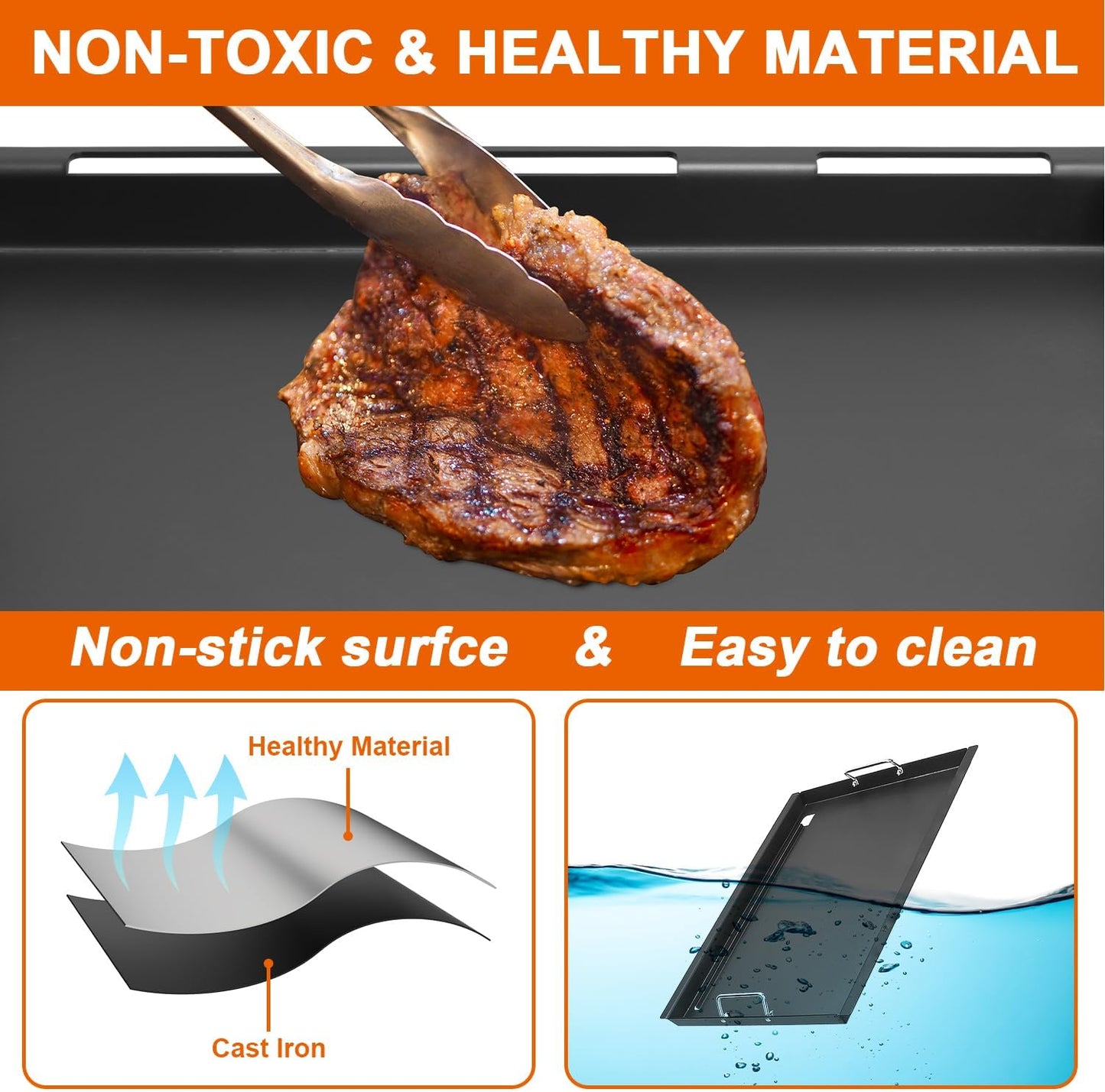 Full-Size Griddle Inserts for Nexgrill Home Depot 6 Burner, Flat Top Griddle with Silicone Handles for Nexgrill 720-0896 720-0896B 720-0896E 720-0896C 720-0898 720-0898A 720-0896BK 720-0896CP Grills