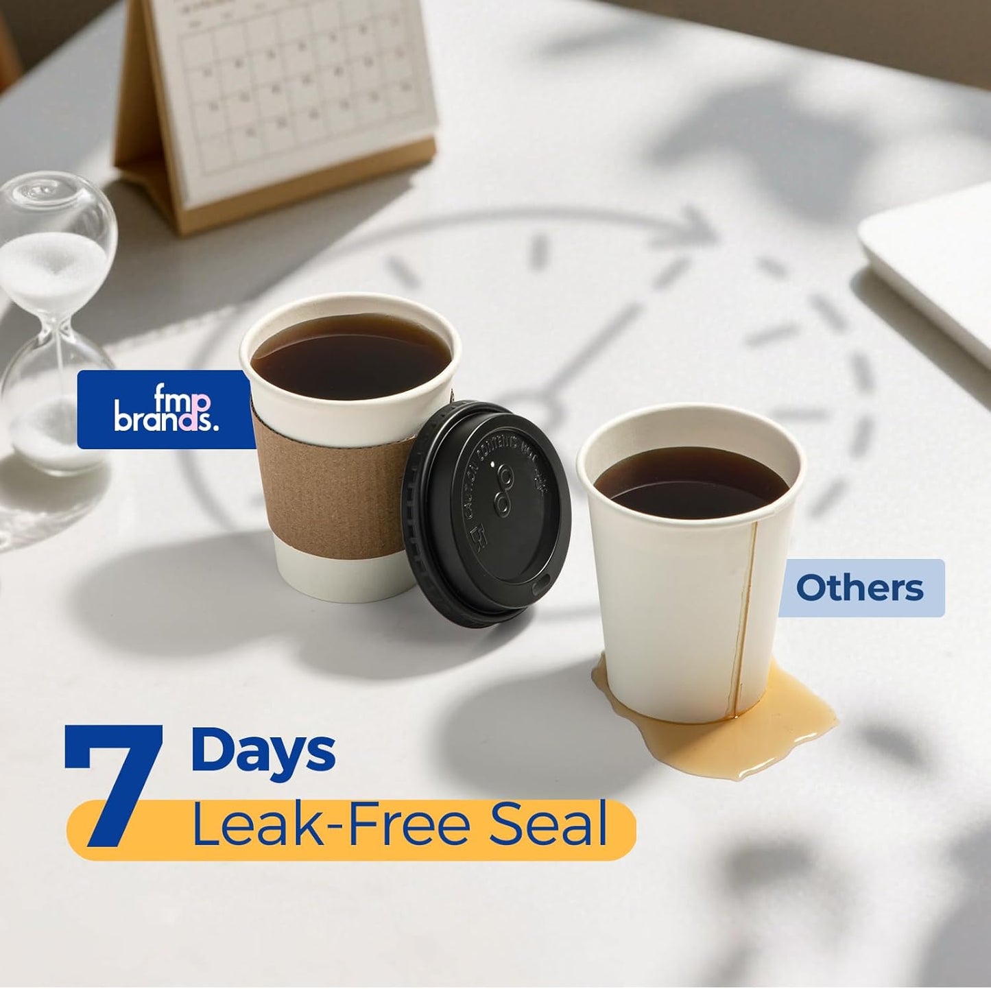 Fit Meal Prep 50 Pack 8 oz Disposable Coffee Cups with Lids, Sleeves, Leak-Proof To Go Coffee Cups with Lids, Durable Paper Cups for Hot Beverage, Home, Office, Party