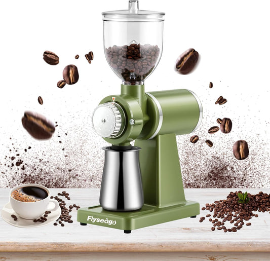 Electric Coffee Grinder Burr Espresso Coffee Bean Grinder Small Automatic Stainless Steel Coffee Mill With Brush, Pea Green