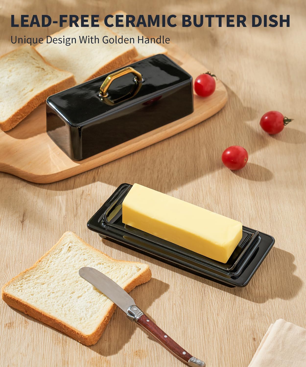 Sweese Butter Dish with Lid for Countertop - Butter Container - Butter Saver, 4oz Beautiful Small Butter Tray for East West Coast Butter, Fridge, Dishwasher Safe