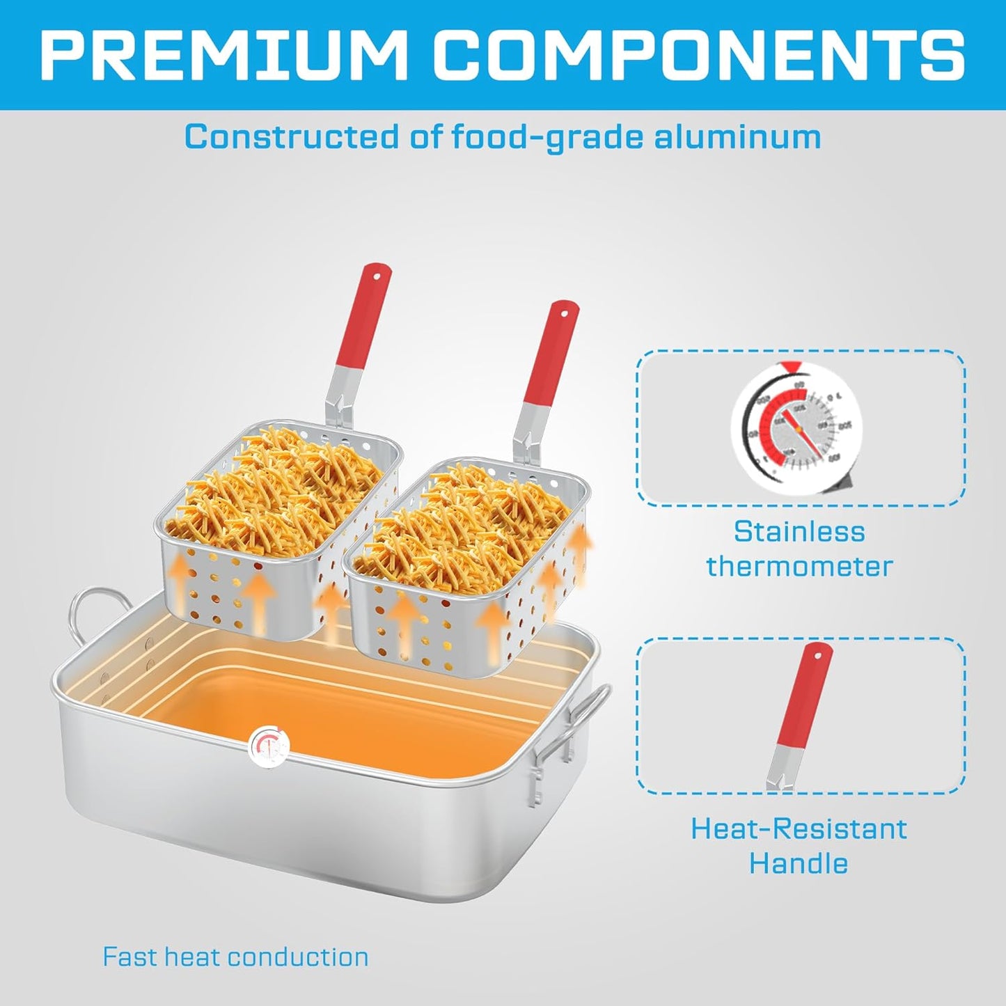 50,000 BTU Propane Deep Fryer - 18QT Aluminium Dual Deep Fryer with 2 baskets - CSA-Approved Gas Fryer - Ideal for Chicken Wings, French Fries, Fish Fryers Outdoor Cooking