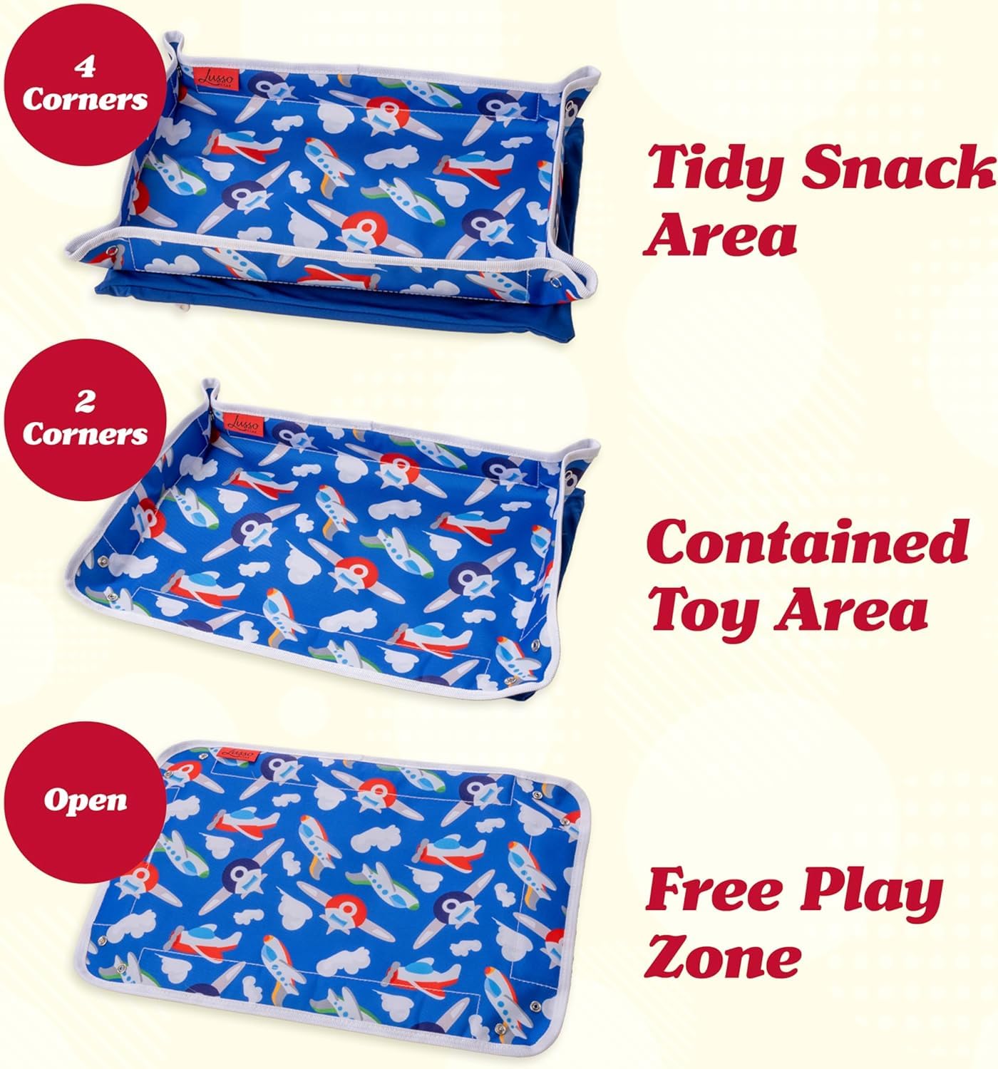 Lusso Gear Kids Airplane Tray Table Cover with Pockets – Travel Tray Essentials for Toddlers on Plane or Train - Travel Toys & Airplane Travel Essentials - Flying Accessories Toddlers (Dinosaurs)