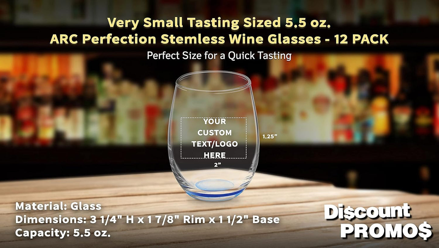 Custom Stemless Wine Glasses by ARC 5.5 oz. Set of 12, Personalized Bulk Pack - Perfect for Hotel, Bar, Restaurant or Lounge - Blue