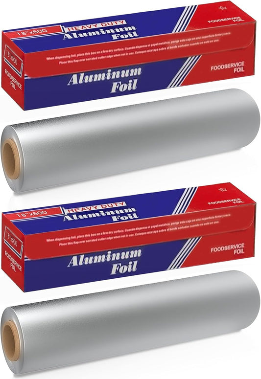 Aluminum Foil Wrap | Heavy-Duty, Commercial Grade for Food Service Industry | Silver Foil for Cooking, Roasting, Baking, BBQ & Parties | 18"x 500 feet (2 Pack)