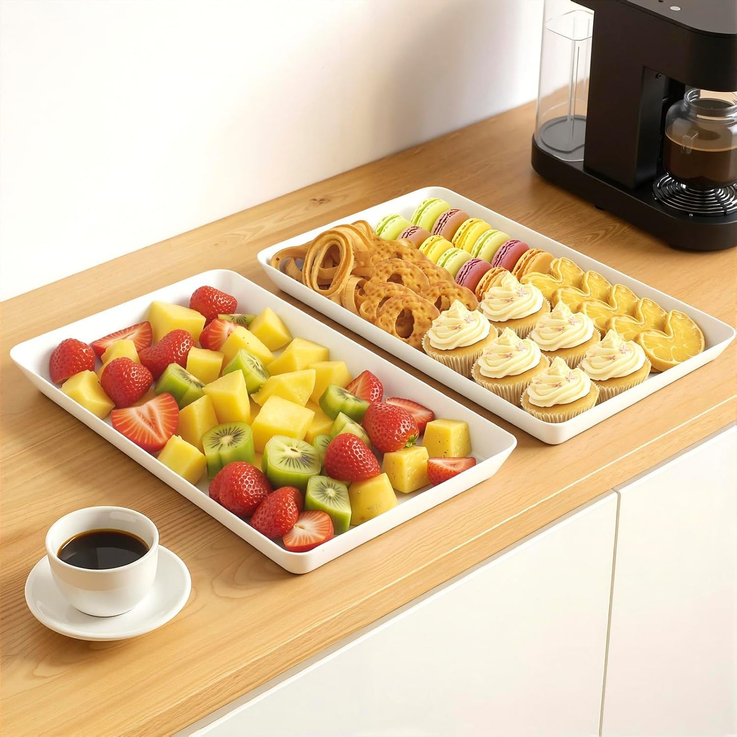 WOWBOX 8 pcs Serving Tray for Entertaining, Serving Platters for Snacks, Fruit, Cookies, Dessert, Reusable Plastic Trays for Serving Food and Pantry Organization in Kitchen & for Parties