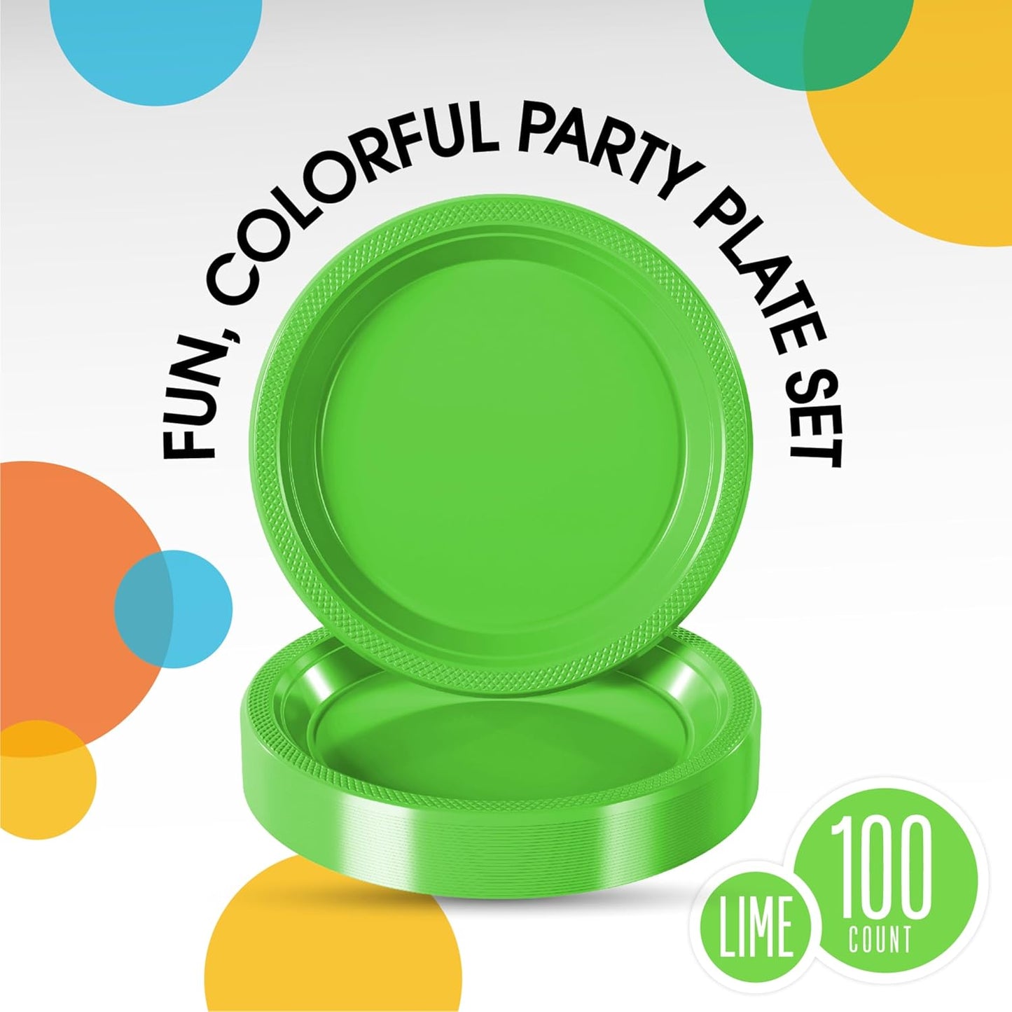 Exquisite Party Solids Lime Green Plastic Plates For Party 7" Lime Green Disposable Plates Heavy Duty Supplies 100 Pcs Plastic Dinnerware Sets Heavy Duty 350 GSM Disposable Dinnerware Set