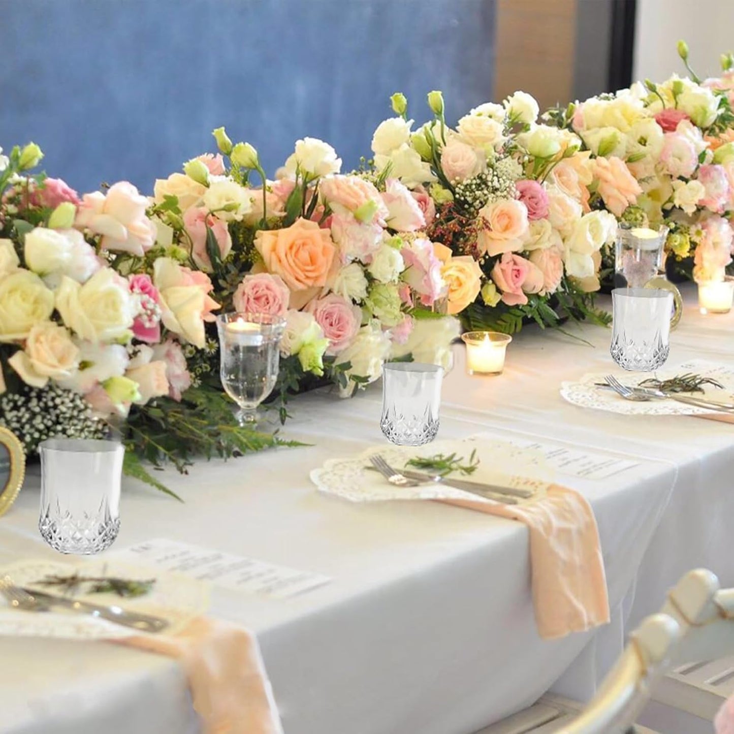 48 PCS Transparent Stemless Wine Glasses，Plastic Reusable Cups 9OZ Vintage Drinking Glasses Tumblers for Whisky, Beer, Juice, Beverages, Cocktai