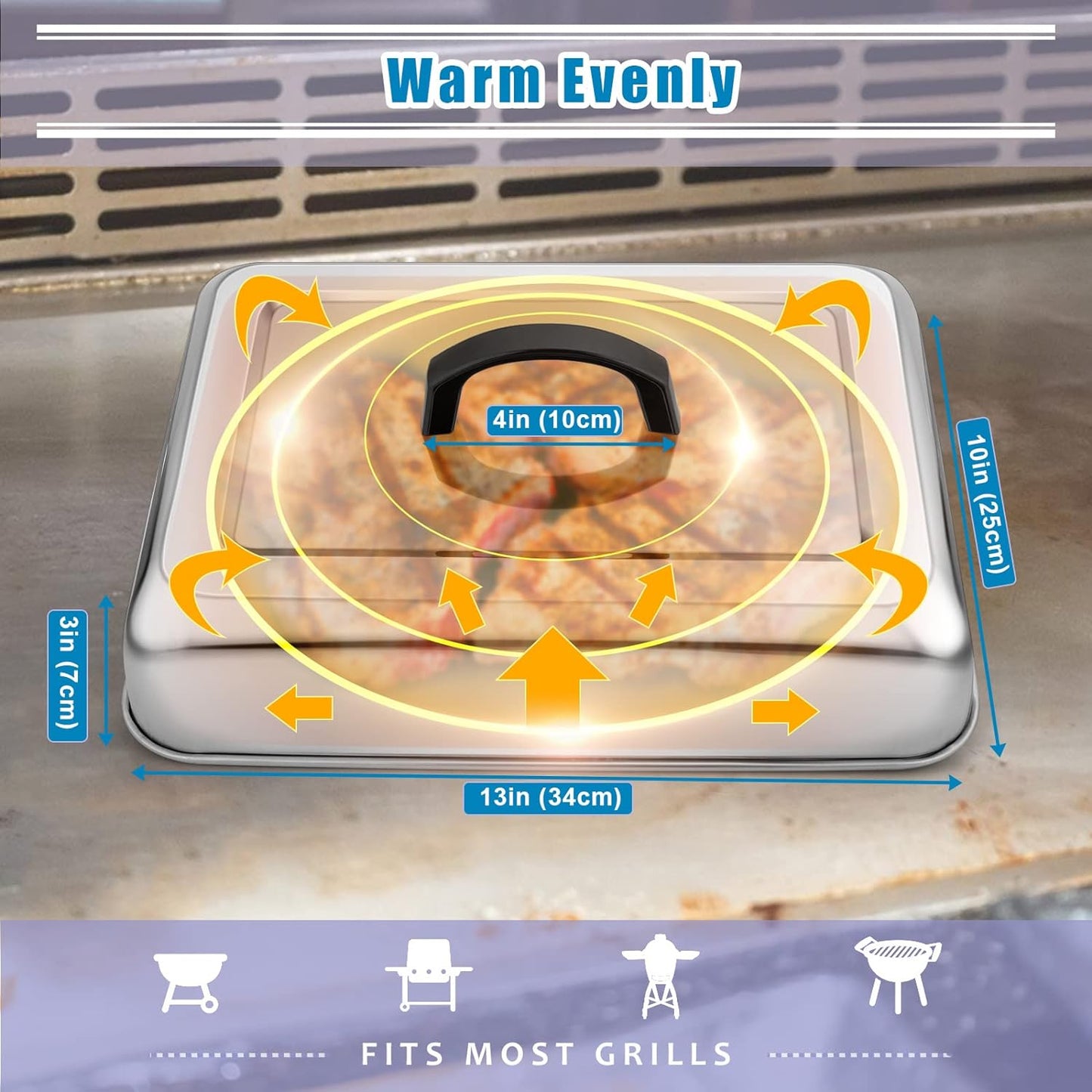 HaSteeL Rectangular Basting Cover, Stainless Steel Cheese Melting Dome Steaming Cover Lid, Heavy Duty Griddle Grill Accessories for Flat Top Teppanyaki BBQ Kitchen Indoor & Outdoor, Dishwasher Safe