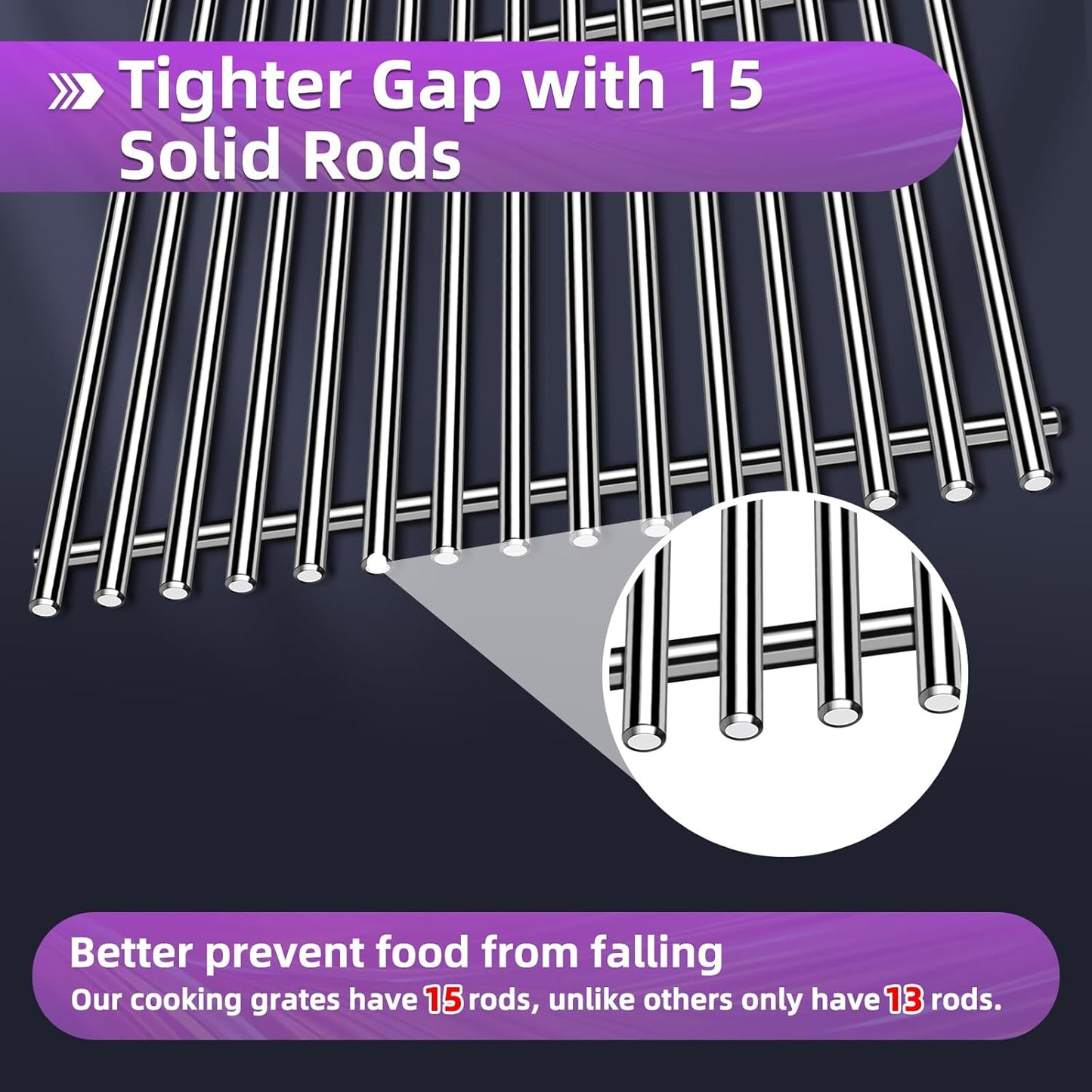 9MM 17.5" Stainless Steel Grill Grates for Weber Spirit E-310 E315 E320 E330 S310 S315 S330 GS4 Spirit 2 Grill Parts for Weber 7638, 7639 7525 Spirit 300 and Spirit II 300 Series Grills