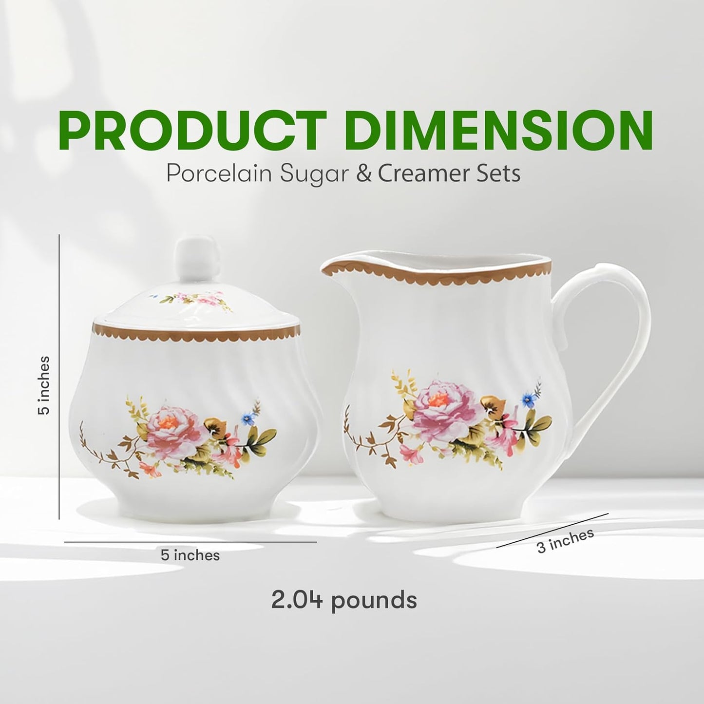 Sugar and Creamer Set - Porcelain Sugar and Creamer Floral Vintage Tea Set with Elegant Embossed Swirls - Exquisite Fine China Tea Set for Parties & Celebrations - Timeless Rose Set by Lynns