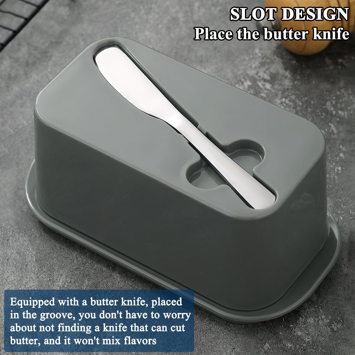 Evanda Butter Dish with Lid for Countertop and Refrigerator Door Shelf with Butter Spreader Knife, Butter Keeper, Plastic Butter Holder Tray Container for West/East Coast Butter