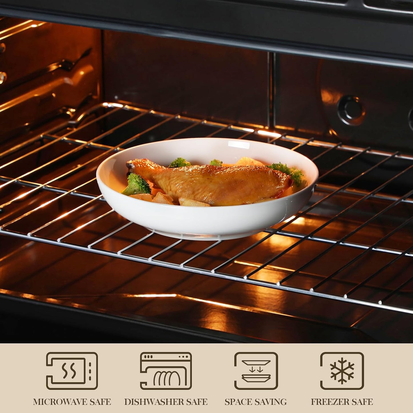 MALACASA 8.85" Large Pasta Bowls, 42 OZ White Salad Bowls Soup Bowls, Porcelain Serving Bowls Set of 4, Large Kitchen Bowl Plates Pasta Plates, Microwave & Dishwasher Safe, Series REGULAR