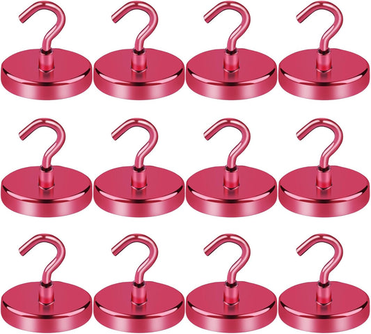 LOVIMAG Cruise Ship Essentials - 150Lbs Heavy Duty Hooks, Red Magnetic Hooks for Cruise Cabins - 12 Pack