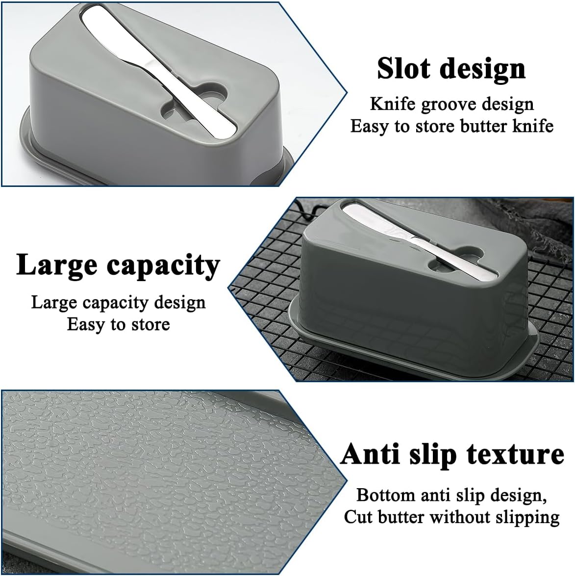 Evanda Butter Dish with Lid for Countertop and Refrigerator Door Shelf with Butter Spreader Knife, Butter Keeper, Plastic Butter Holder Tray Container for West/East Coast Butter