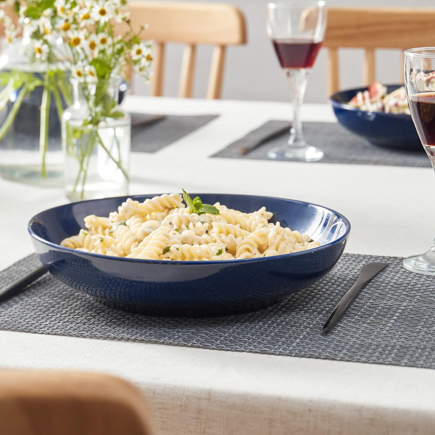 Y YHY 9.75" Large Pasta Bowls, 50 Ounces Big Salad Bowls, Ceramic Serving Bowl Set of 4, Blue