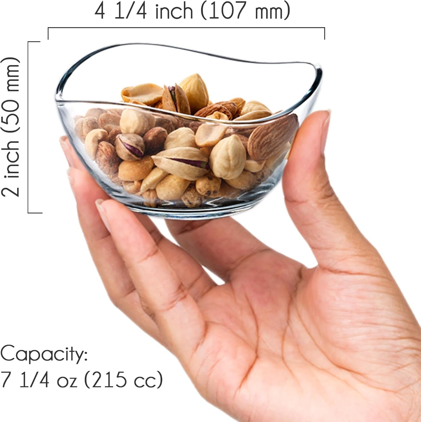 Volarium CRYSTALIA Small Glass Bowls for Kitchen Prep, Modern Round Serving Dishes for Dessert, Salad, Fruit, Pudding, Candy, Cereal, Ice Cream, Stackable Bowls Set of 6 (Medium 7 1/4 oz)