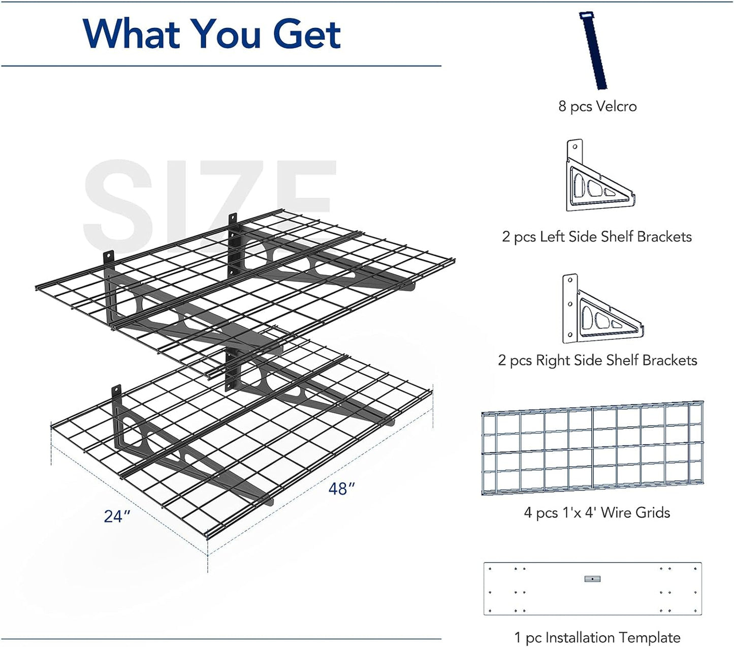 FLEXIMOUNTS 2-Pack 2x4ft 24-inch-by-48-inch Wall Shelf Garage Storage Rack Wall Mounted Floating Shelves, Black