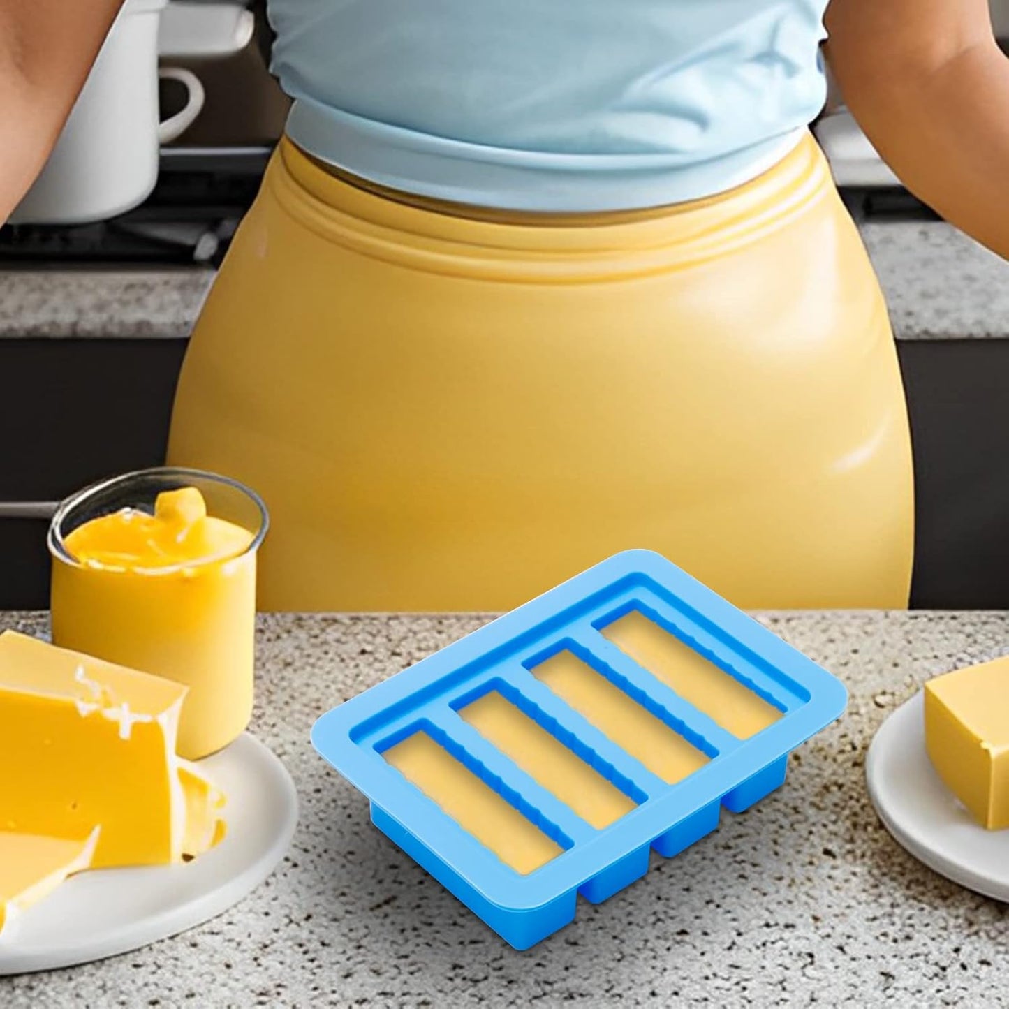 2 Packs Silicone Butter Mold, Butter Tray with Lid, Large Butter Maker with Silicone Spatula, Rectangle Container for Homemade Herbed Garlic Butter Brownies Soap Bar Energy Bar