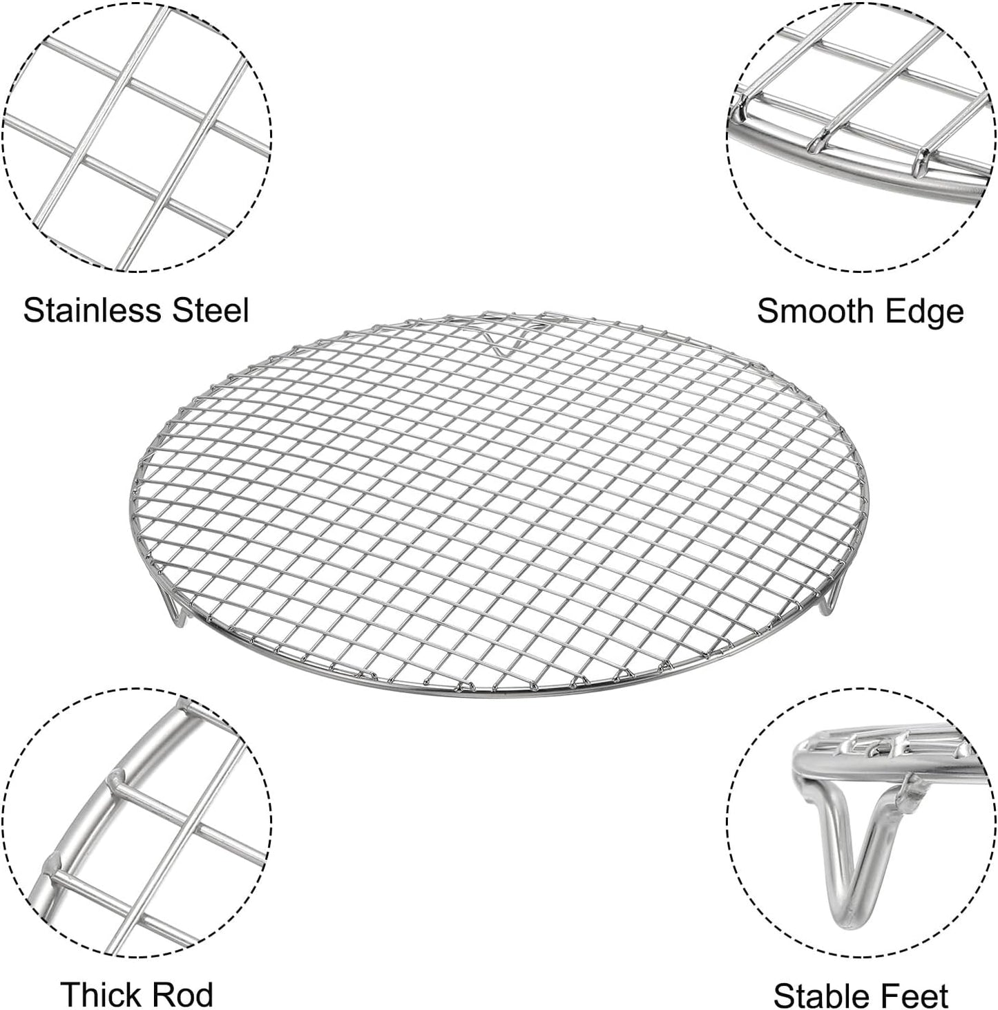 uxcell 2 Pcs Round Cooking Rack with Legs, Dia 13 Inch 304 Stainless Steel Barbecue Grill for Cooking Baking Barbecue Air Fryer Racks, Silver