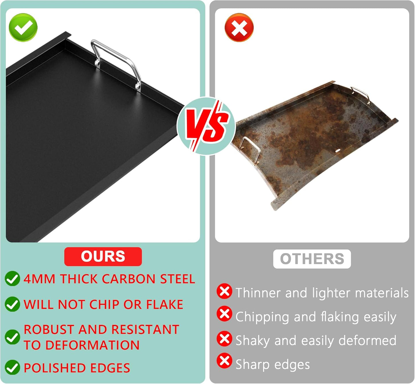 Spirit 300 Full Size Griddle Insert for Weber GS4 Spirit I/II 300 Series Gas Grill E310,E320,S310,E315,S320,E330,S330 Parts, 6787 Carbon Steel Flat Top Griddle Replacement Parts for Weber 7638 7639