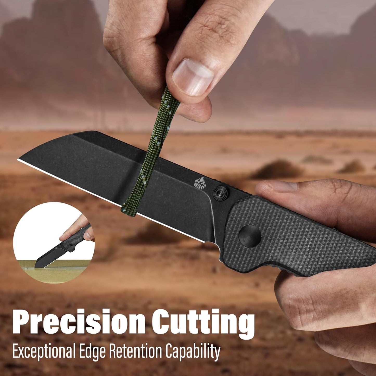 QSP Penguin V2 Folding Pocket Knife, 3.06" D2 Black Stonewash Blade EDC Knife, Dark Brown Micarta Handle, Liner Lock, Ceramic Ball Bearings, Reversible SS Deep Carry Clip