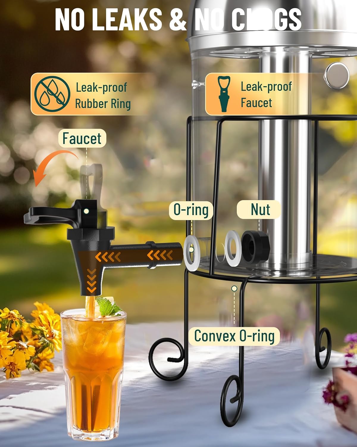 Wantjoin Beverage Dispenser With Stand - 2 Gallon Drink Dispenser With Stand Juice Dispensers For Parties, Ice Core, Spigot, Visible Container For Lemonade, Cocktail, Sangria, Punch, Events, Buffet