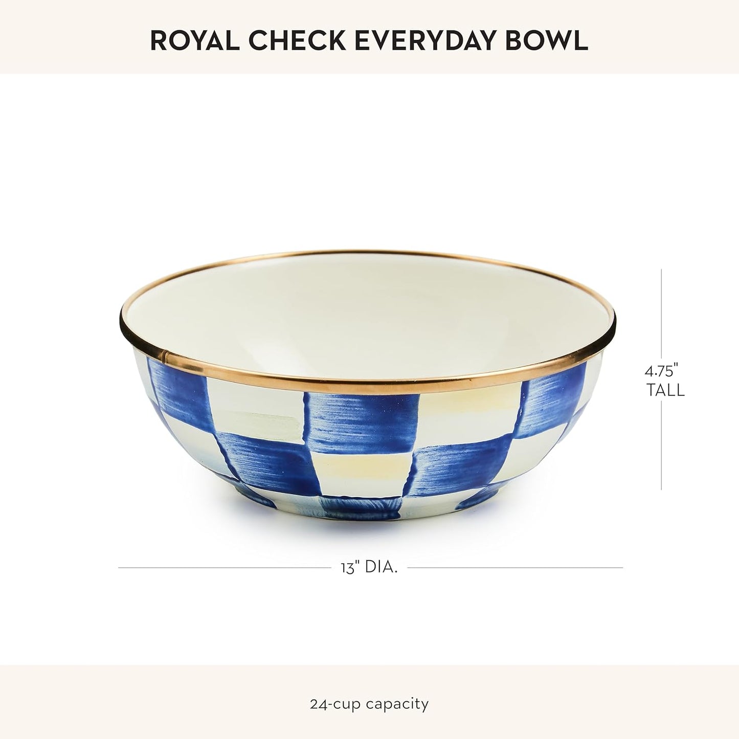 MACKENZIE-CHILDS Enamel Everyday Bowl, Serving Bowl for Entertaining, Extra Small, Blue-and-White Royal Check