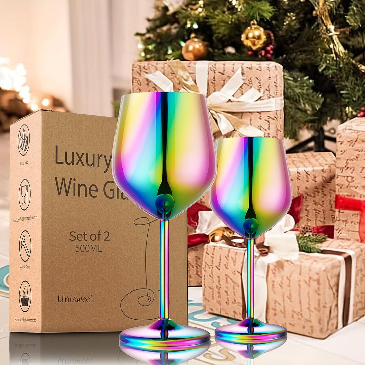 Stainless Steel Wine Glasses Set of 2, 18 oz Unbreakable Colorful Wine Glass Unique Metal Wine Goblets for Outdoor Capming and Pool Gift for Wine Lovers