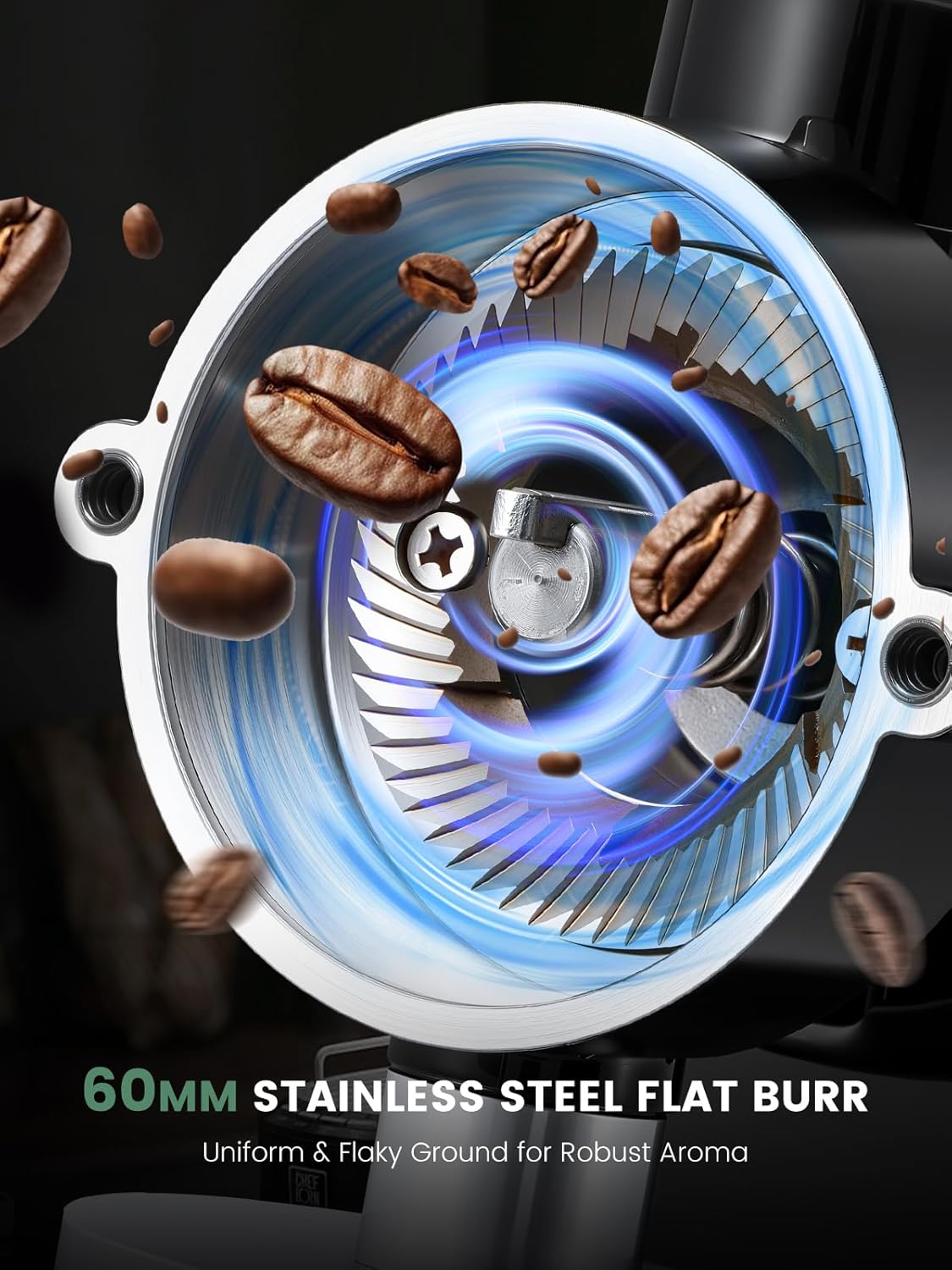 Huanyu Electric Coffee Bean Grinder with Closed Grinding System - 8 Adjustable Settings, Flat Burr Coffee Grinders Anti-Static Design for Dust-Free Home Use