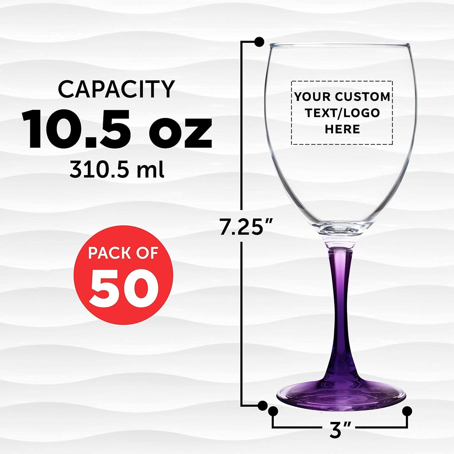 Custom Nuance Wine Glasses by ARC 10.5 oz. Set of 50, Personalized Bulk Pack - Restaurant Glassware, Perfect for Red Wine, White Wine, Cocktails - Purple