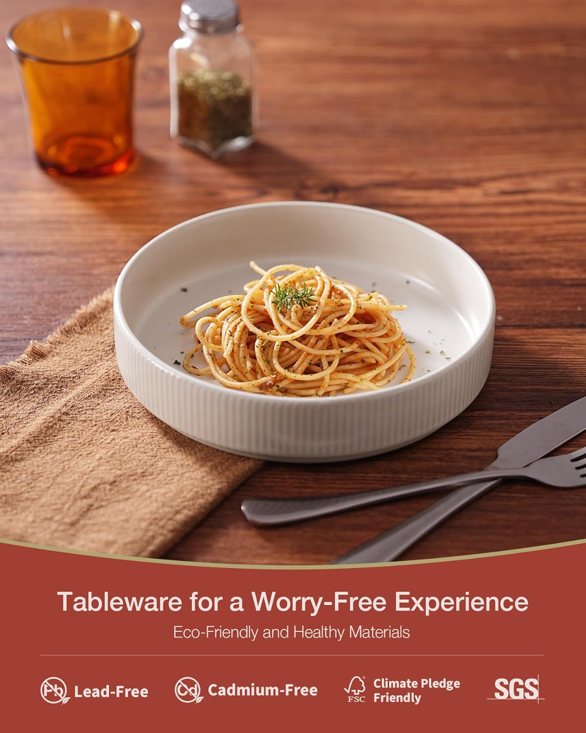 famiware Star 7.5" Pasta Bowls Set, Salad Bowl Set of 4, Double Reactive Glaze, Stackable, Perfect for Your Friend for Housewarming, Thanksgiving, Christmas, Dark Charcoal & White Full Glaze Matte