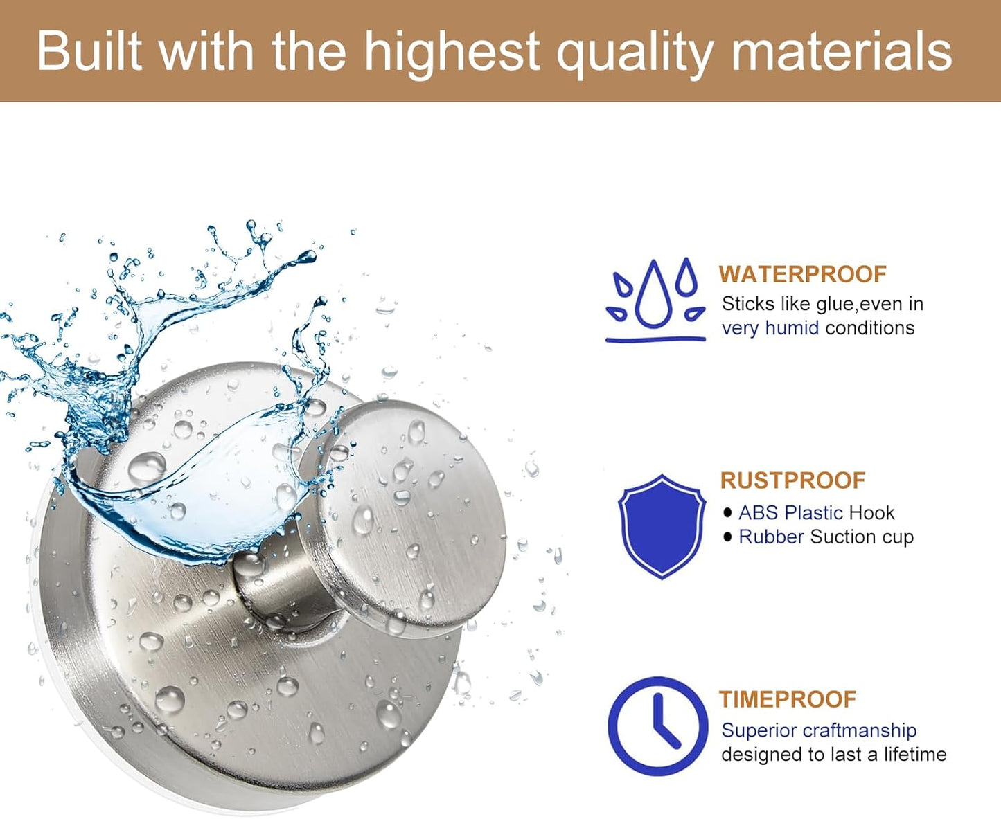 ZESLMG Suction Cup Hooks for Shower Wall, Door Wreaths, Removable Inside Shower Towel Hooks for Bathroom Window Glass Kitchen- Bath Robe Loofah Suction Hooks for Hanging More Surfaces (Nickel, 4 Pack)