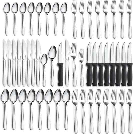 Pleafind 48-Pieces Silverware Set for 8, Flatware Set with Steak Knives, Stainless Steel Cutlery Set, Include Forks Spoons and Knives Set, Dishwasher Safe Utensil Sets for Home Restaurant